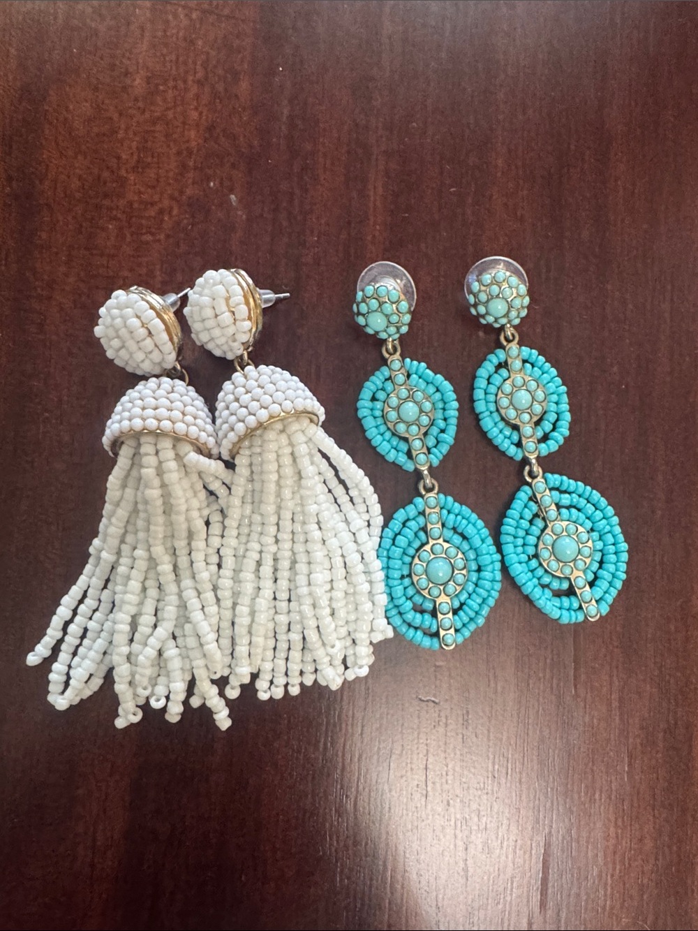 BaubleBar Beaded Statement Earrings Bundle – White Tassel + Turquoise Drop